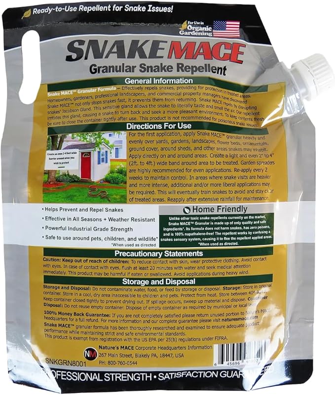 Nature's Mace Snake Mace 125 Pounds, Snake Repellent for Yard, Home, Garden, Get Rid of Snakes, Outdoor Repelling Granules, Deterrent, Plant Friendly, Pet Safe, Defense Granular Formula