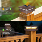 Peasur 6 Packs 4x4 Post Solar Lights with 3 Modes, Waterproof LED Solar Cap Lights for 4×4/3.5×3.5 Wood/Vinyl Posts, Brown Post Top Lighting Outdoor for Fence Deck Mailbox Porch Railing