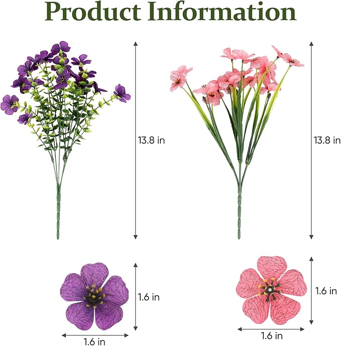 24 Bundles Lifelike Outdoor Artificial Flowers, UV Protected No Fade Fake Silk Plants for Spring Summer, Realistic Faux Flowers for Garden Porch Patio Decorations (6 Color Mix)