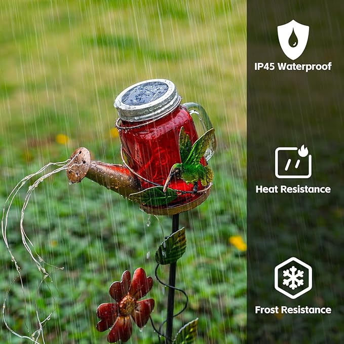 SRNPMIU Solar Watering_Can Light, Yard Outdoor Decor Lights, IP65 Waterproof, Hanging Hummingbird Garden Light, Outside Garden Flower Bed Decor, Women Gift, Birthday Gifts