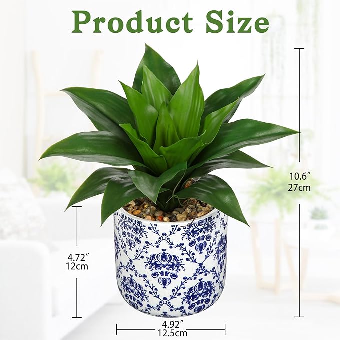 Briful Agave Plants Artificial Succulents Fake Plant in Blue Vase, 10.6'' Tall Realistic Faux Plant Indoor for Home Decor Living Room Kitchen Centerpiece Table