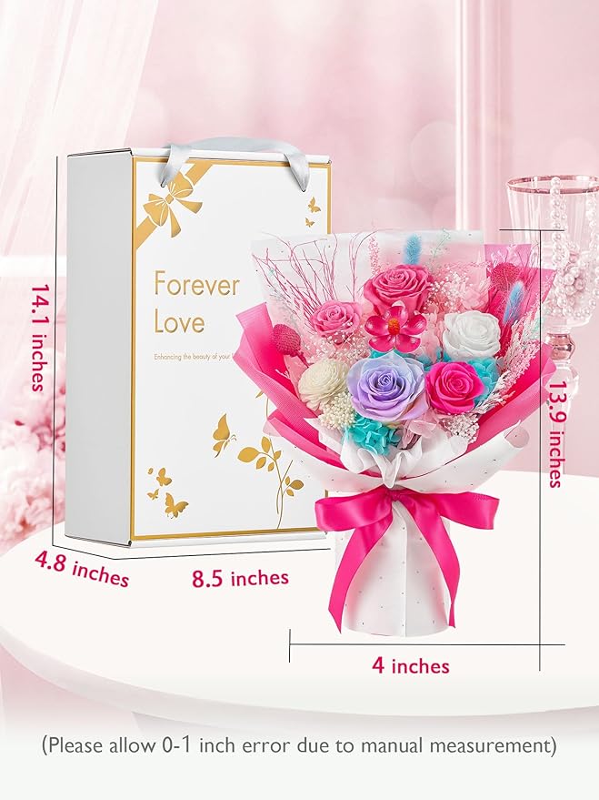 Eterfield Flowers for Delivery Prime, Mother's Day Forever Flowers Bouquet, Preserved Hotpink Roses Birthday Gifts for Her Women Wife Mom Grandma Anniversary Valentines Day Christmas