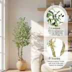 HZXGCP Olive Tree 5ft, Artificial Olive Tree with White Pot, Fake Tree with 1152 Dense Leaves & 64 High-Simulated Olive Fruits - Easy Assembly, Low Maintenance (Olive Tree 5ft)