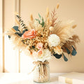 Luxury Floral Arrangement with Vase - Pampas Grass & Artificial Flowers for Kitchen Island, High End Centerpiece Decor, Coffee Table & Dining Table, Farmhouse Boho Home Decor with Dried Flowers