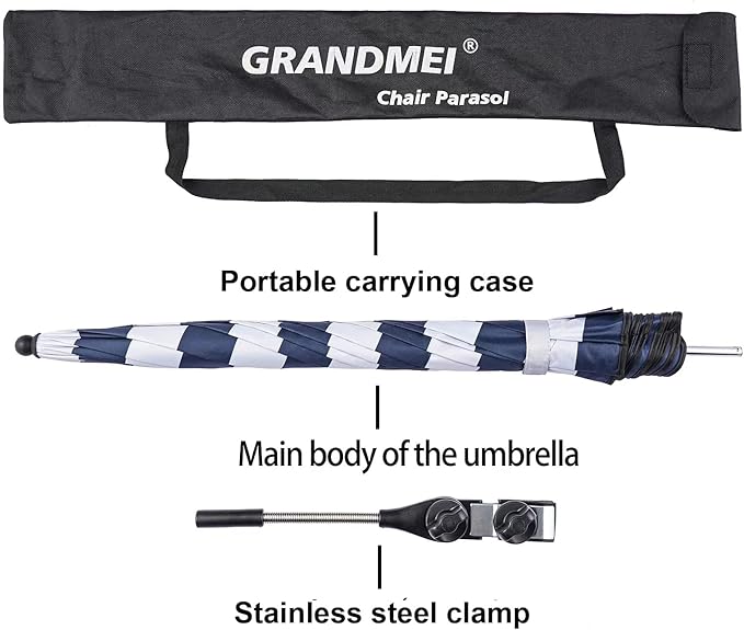 Chair Umbrella with Clamp,46 inches UPF 50+ Clip on Parasol for Patio,Beach Chairs,Strollers,Wheelchairs,Golf Carts
