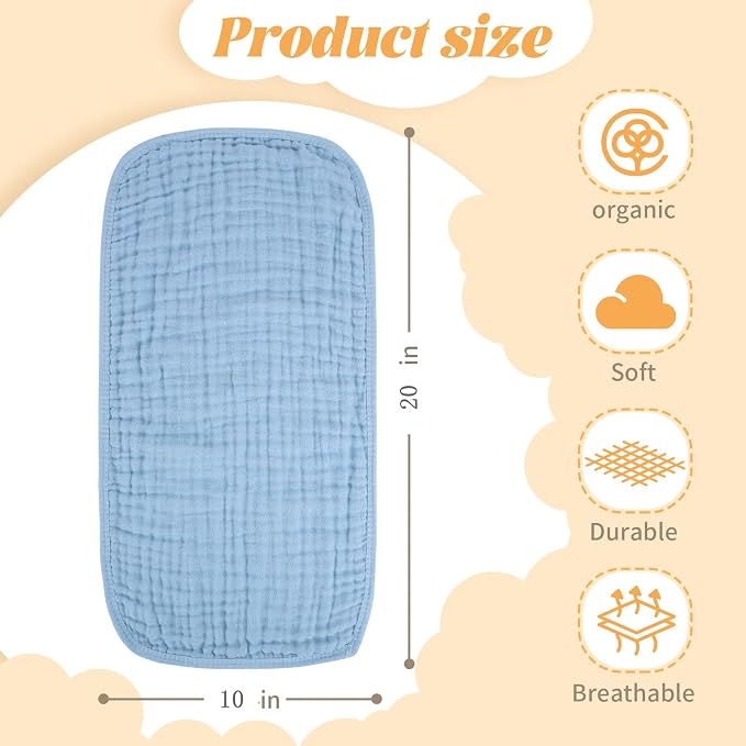 MIGIOL Baby Burp Cloths 100% Cotton Newborn Muslin Burp Cloths 10x20 inches Baby Essentials (6, White & Blue)