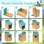 2 Pack Bird Houses for Outside - Cedar Bluebird Houses with Metal Predator Guard, Birdhouse for Wren Bluebirds Finches Swallows, Carbonized Wooden (Assembly Required)