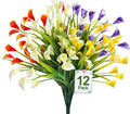 TURNMEON 12 Bundles Calla Lily (240 Heads) Artificial Flowers for Outdoors, Fake Plants UV Resistant Faux Plastic Fake Flowers for Indoor Home Porch Yards Spring Summer Cemetery Decor(Color Mix)