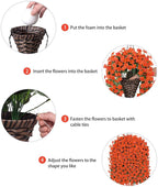 Artificial Fake Hanging Flowers Plants Baskets for Outdoor Outside, Faux Silk Orange Daisy Mums Trailing Vines in Planter Realistic UV Resistant for Balcony Porch Decor