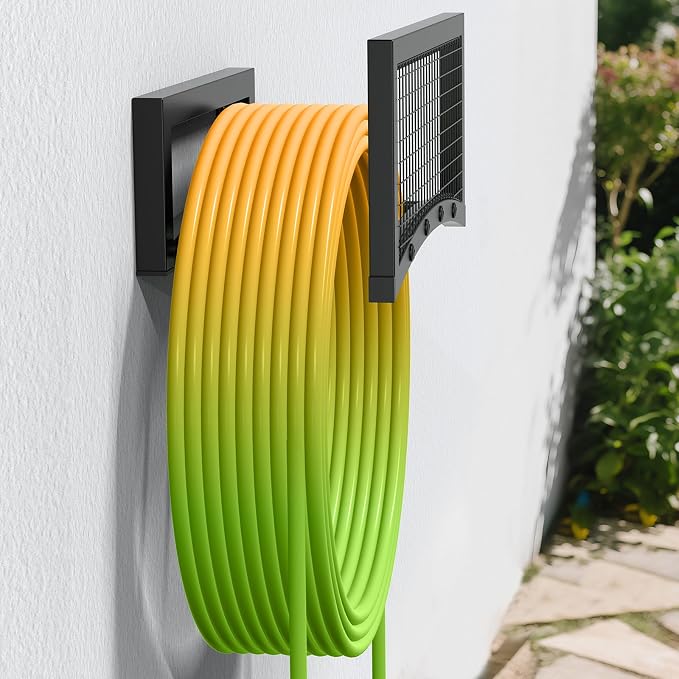 Garden Hose Holder Wall Mount, Heavy Duty Metal Water Hose Rack for Outside, Holds Up to 150FT, Storage Organizer, Easy Install, Black