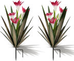 Homight Metal Agave Plant Outdoor Decoration Lily Mexican Yard Art Garden Gift Home Decor Hand Painted Metal Agave Garden Yard Statue, Outdoor Lawn Ornaments (2 Big Red Lilies)