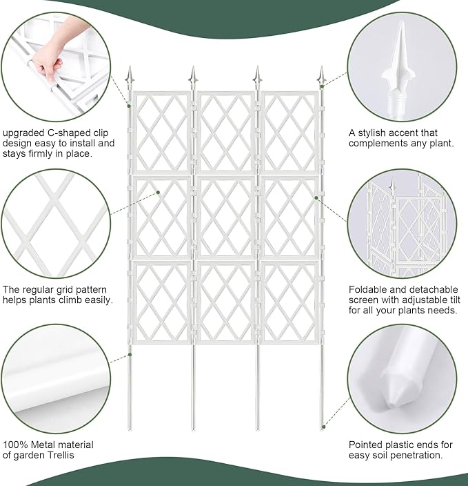 5.25FT Garden Trellis Support Fence,Metal Wall Lattice Climbing Frame for Climbing Plants Outdoor, White Iron Pipe Fence for Potted Plants Indoor for Ivy Vines Vegetable Flower, Patio, Lawn, Yard