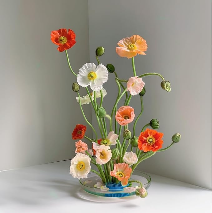 Wazakura Ikebana Kenzan Round, Japanese Floral Arranging Frog Holder, Made in Japan - Blue 80mm