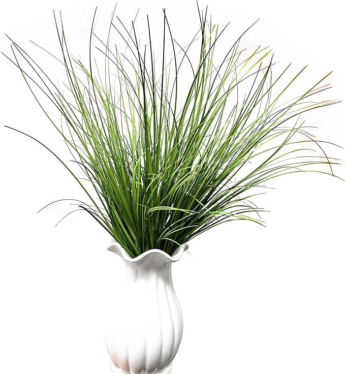 Fake Wheat Grass Plants Artificial Onion Greenery Faux Shrubs Plastic Plant Flowers Stems for Indoor Room Home Office Outdoor Decor Garden Porch Gardening Wedding Bundles DIY Decoration - 8 Pack