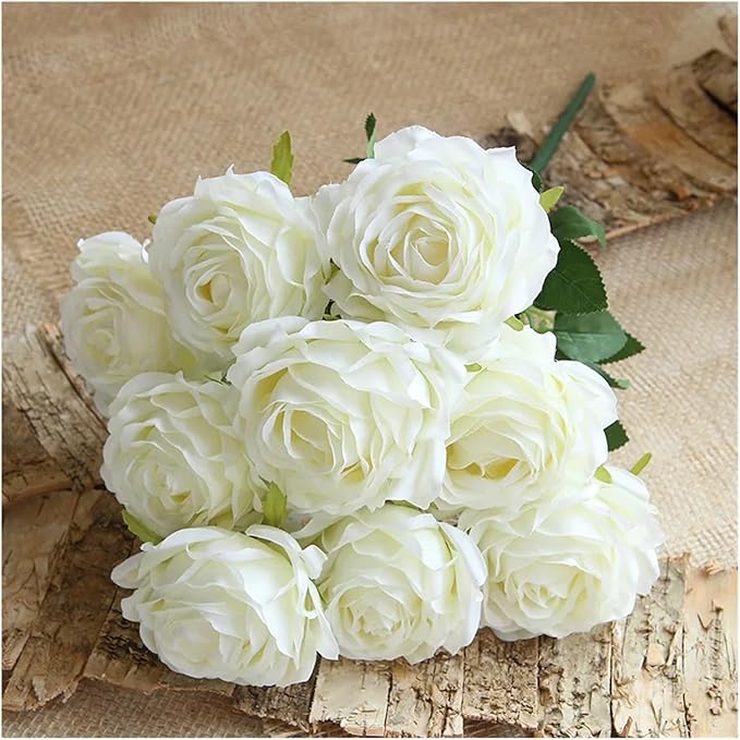 Flower Artificial, Artificial Silk Melaleuca Roses Wedding Photography Bouquets Valentine's Day Gift Home Living Room Simulation Flower Decoration(White)