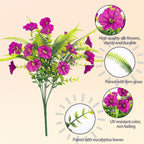 Artificial Flowers for Outdoors 12 Bundles Artificial Petunias Fake Flowers UV Resistant Shrubs Plants with Fern for Indoor Outside Hanging Planters Home Garden Spring Decorations (Magenta)