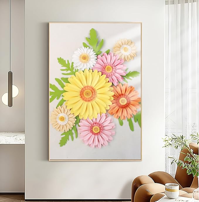 PAPER JAZZ Daisy Giant Paper Flower Wall Decor, 3D Large Flower Party Decoration, Artificial Flower for Classroom, Pink and Yellow Flowers for Bulletin Board, Office,Living Room, Bedroom.