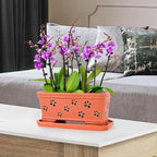 12 * 6.3 * 5.3 Inch Rectangle Ceramic Orchid Pot with Holes & Saucer - Red Effective Drainage & Ventilation for Indoor Orchids