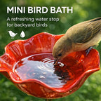Handmade Metal Flower Garden Stake Bird Bath, Hummingbird Feeder, Bee & Butterfly Puddler, Mini Pollinator Watering Station for Garden Patio Lawn Yard Decor (Red, 2PCS)