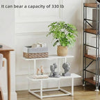 Plant Stand Indoor Outdoor, Foldable Metal Plant Shelf for Multiple Pots, Mid Century Slatted Bench for Patio Garden, Heavy Duty Capacity 330 lbs 2 Tier White