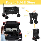 ROSONG Collapsible Wagon Cart with Wheels Foldable - Folding Utility Heavy Duty Wagons Carts for Grocery Sports Garden Shopping Camping Wheelbarrows (Black, 260L)