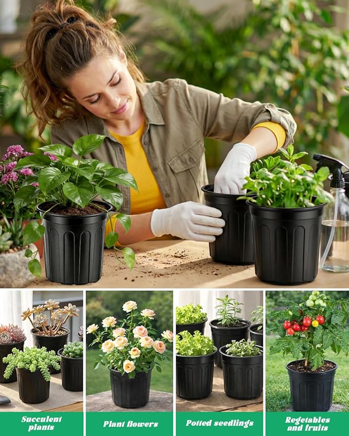 LWWTBS 1 Gallon Plastic Plant Nursery Pot/Pots 65pcs Seedlings Flower Plant Container Seed Starting Pots Flexible Thickened Soft Plastic Garden Seedling Pot with Holes