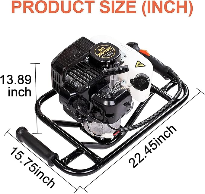 DC HOUSE 52cc 1800W Gas Powered Earth Auger EPA Certified Post Hole Digger, with 3 Drill Bits 4" 6" 8" and 3 Extension Rods 8" 12" 20", Mixing Ratio 30:1, for Fence, Farmland and Garden