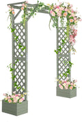 VINGLI Wooden Garden Arbor with Planter, Wedding Arch for Ceremony, Wood Garden Arbour Trellis for Plant Climbing, Pergola for Garden Backyard, Lawn, Outdoor (Olive Green)