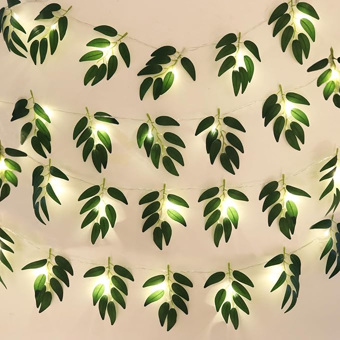 RECUTMS Willow Leaves String Lights 2Packs 20LEDs Artificial Leaf Rattan Light Hanging Vine Battery Operated Fairy Warm Light Ivy Greenery for Home Wedding Party Wall Indoor Outdoor Decor
