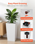 VEVOR 30 inch Tall Planters for Outdoor Plants Set of 2, White Tall Planter for Indoor Plants, Modern Large Planters for Front Porch Patio Balcony, Plant Container Flower Pots with Built-in Drainage