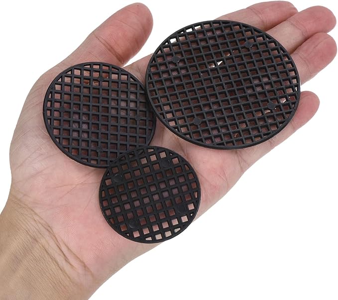 PATIKIL Flower Pot Hole Mesh Pad, 60Pcs 1.8 Inch/4.5cm Round Rigid Bonsai Drainage Mesh Grid Screen Bottom Grid Mat for Garden, Black