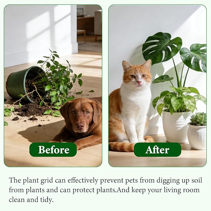 10Pcs 15.7 Inch Plant Pot Grids with 20 U-Shaped Nails, Cuttable Soil Cover Protector Cats, Animals Digging Stopper, Indoor Plant Pot Soil Guard for Outdoor Garden Balcony