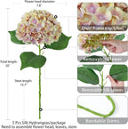 ZYTUYO 5 Pcs Champagne Mauve Silk Hydrangeas Artificial Flower Boho Dried Touch 20'' Faux Hydrangeas for Indoor Home Decor Kitchen Living Room Outdoor Porch Wedding Flower Arrangement