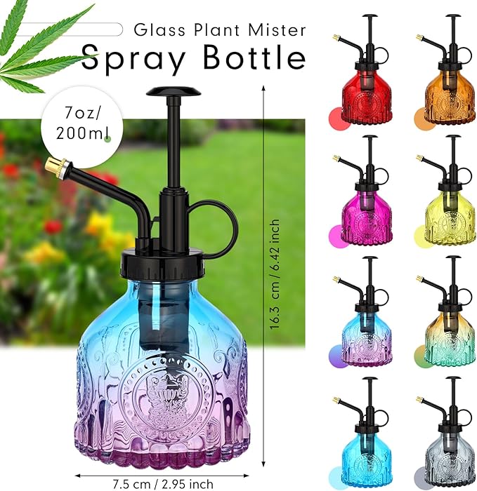 Zopeal 8 Pcs Glass Plant Mister Spray Bottle 200ml Vintage Plant Spritzer Multicolor Succulent Watering Bottle Watering Can 6.4'' with Plastic Top Pumps for Indoor Outdoor Garden Plants(Black)