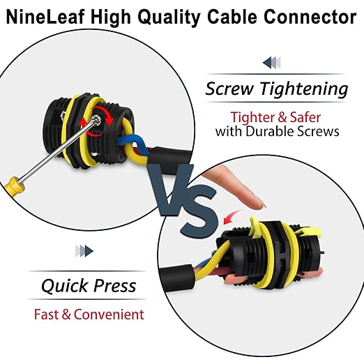 NineLeaf Waterproof Electrical Cable Connector, 3PK 3-PIN M20 Extension Electrical Cable Protector for Diameter Ø5-12mm, IP68 Outdoor Power Wire Connect Joint for Garden, Water, Pond, Lights