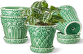 Metahom Ceramic Plant Pots, 4.9 Inch Flower Pots with Drainage Hole & Saucer, Decorative Planter Pots for Indoor Plants, Small Pots for Succulent, Catus, Home Decor, Set of 4, Green