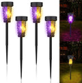Qualirey 4 Pack Solar Bug Zapper Outdoor Waterproof Mosquito Repellent Killer Bug Zapper Lamp with LED Light for Outdoor Garden Patio Yard (Purple and Flame Light,Black)
