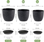 WSMKSZ Plant Pots 10/9/8 inch, Set of 3 Modern Decorative Plastic Planters with Drainage Holes and Saucers for Garden House Plants, Flower Pots for Indoor Outdoor Plants, Speckled Black