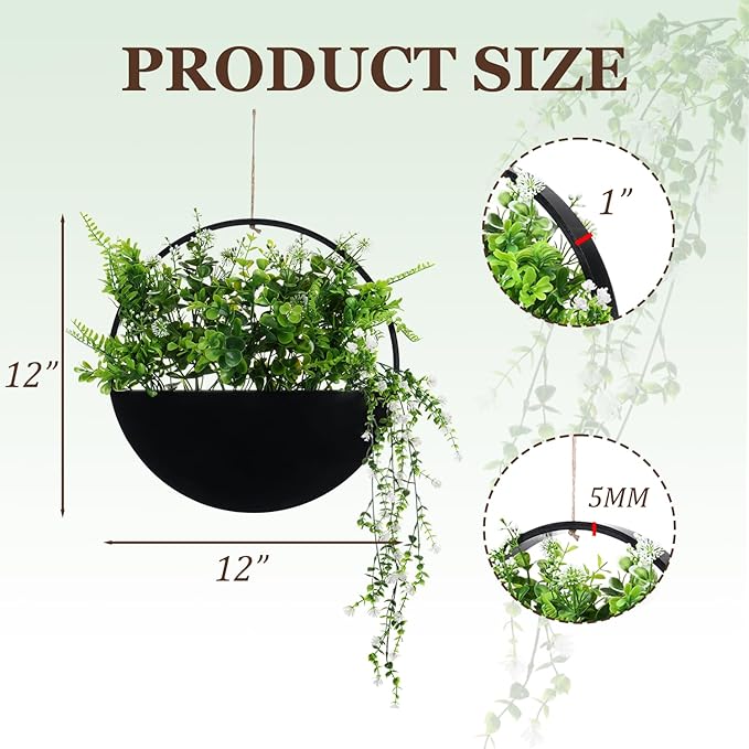 Fake Hanging Plants Artificial Plants Indoor, Faux Plants Eucalyptus in Pot for Living Room Bathroom Wall Décor, Outdoor Porch Decorations, Farmhouse Home Office Décor（Black）