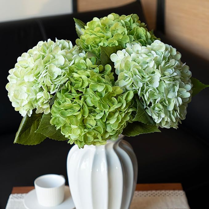 DUYONE 3PCS 22 inch Realistic Artificial Hydrangea Large Real Touch Flowers Artificial Flowers Dry Flowers Outdoor Wedding Christmas Office Family Party Living Room Table Decoration (Green)