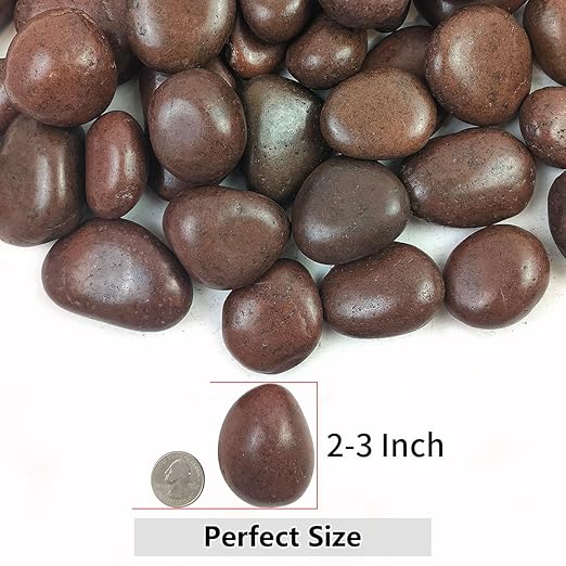 YISZM 10lbs Red River Rocks, 2-3 Inch Natural Pebbles for Indoor Plants, High Polished Decorative Stones Vase Filler Fish Tank Aquariums Landscaping Garden