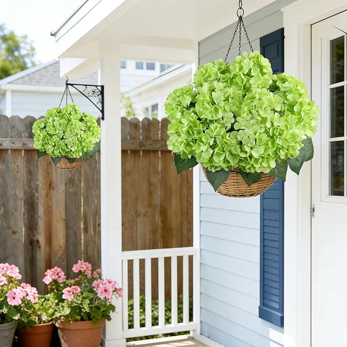 AGIRL 3 Bundles Green Artificial Hydrangea Flowers for Outdoors, UV Resistant Lifelike Faux Flowers for Spring Indoor Outdoor Garden Patio Porch Balcony Home Decoration Wedding Party Centerpieces