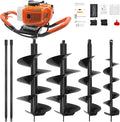 62CC Auger Post Hole Digger, 2 Stroke Gas Powered Earth Post Hole Digger with 3 Auger Drill Bits(4" & 6" & 12") + 2 Extension Rods for Farm Garden Plant, Orange (62cc+3 Auger(4"6"12")+2 Ext)