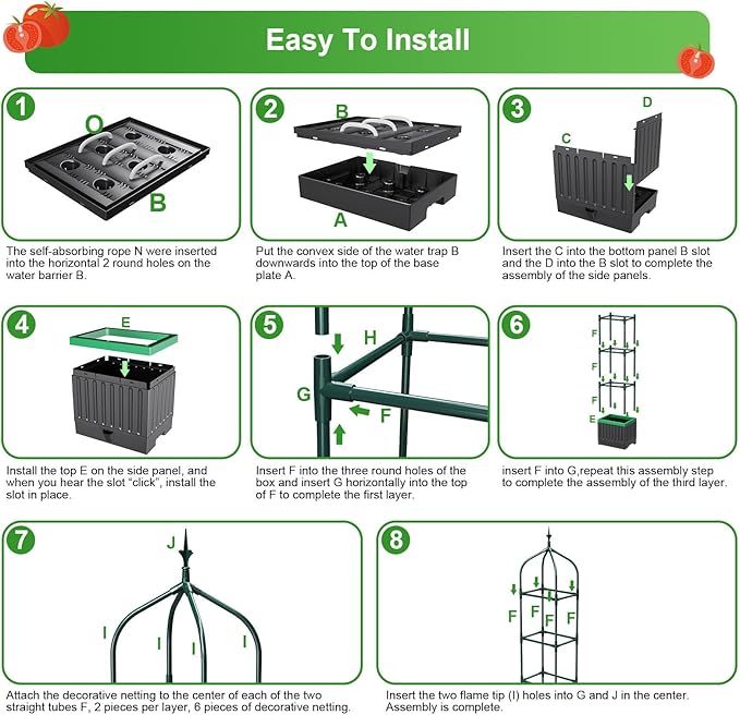 Raised Garden Bed Planter Boxes with Trellis,1pcs 70.9" Self-Watering Tomato Planter Boxes with Trellis for Climbing Vegetables Plants Flowers Tomato,Use for Indoor Outdoor (Black)