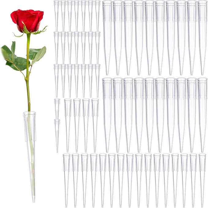 LIQWEI 60Pcs Floral Water Tubes, Flower Stems Tube Holder, Flower Arrangements Sleeves Flowers Bouquet Accessories, Bouquet Holder for DIY Cake Decoration, Single Stem Roses Crafts