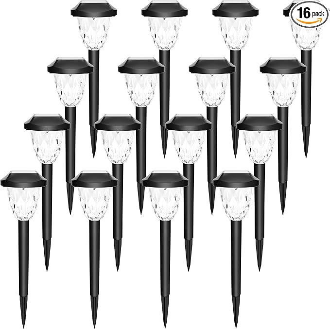 GIGALUMI 16 Pack Solar Outdoor Lights, Bright Solar Pathway Lights with Great Pattern, Waterproof Auto On/Off Light for Outside Garden Walkway Driveway Lawn Pathway