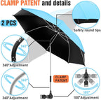 2 PACK Beach Umbrella with Clamp, 360 ° Adjustable Umbrellas for Chair, UPF50+ Umbrella for Beach Chair, Patio Chair, Wheelchair, Camping Chair, Golf Carts (Chair Not Included)
