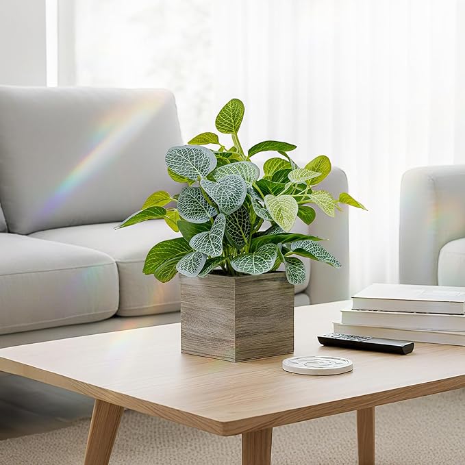 2 Pack 12" Medium Eucalyptus Fake Plants, Artificial Plants Indoor with 4 Inch Wooden Planters, Faux Potted Silk Plants for Home Decor, Desk, Shelves, Desktop, Coffee Table, Bedroom