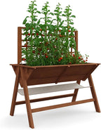 GarveeLife 52x30x54 Inch Tall Elevated Garden Bed with Legs, Standing Raised Planter Box with Climbing Trellis for Vegetables Flowers Herbs, Outdoor Wooden Standing Garden Bed-Brown