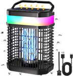 Solar Bug Zapper Outdoor, 4 in 1 Portable & Rechargeable Bug Zapper Outdoor with 5000mAH Battery, 4000V Mosquito Zapper Waterproof with LED Night Light, for Camping, Patio, Backyard (Black)
